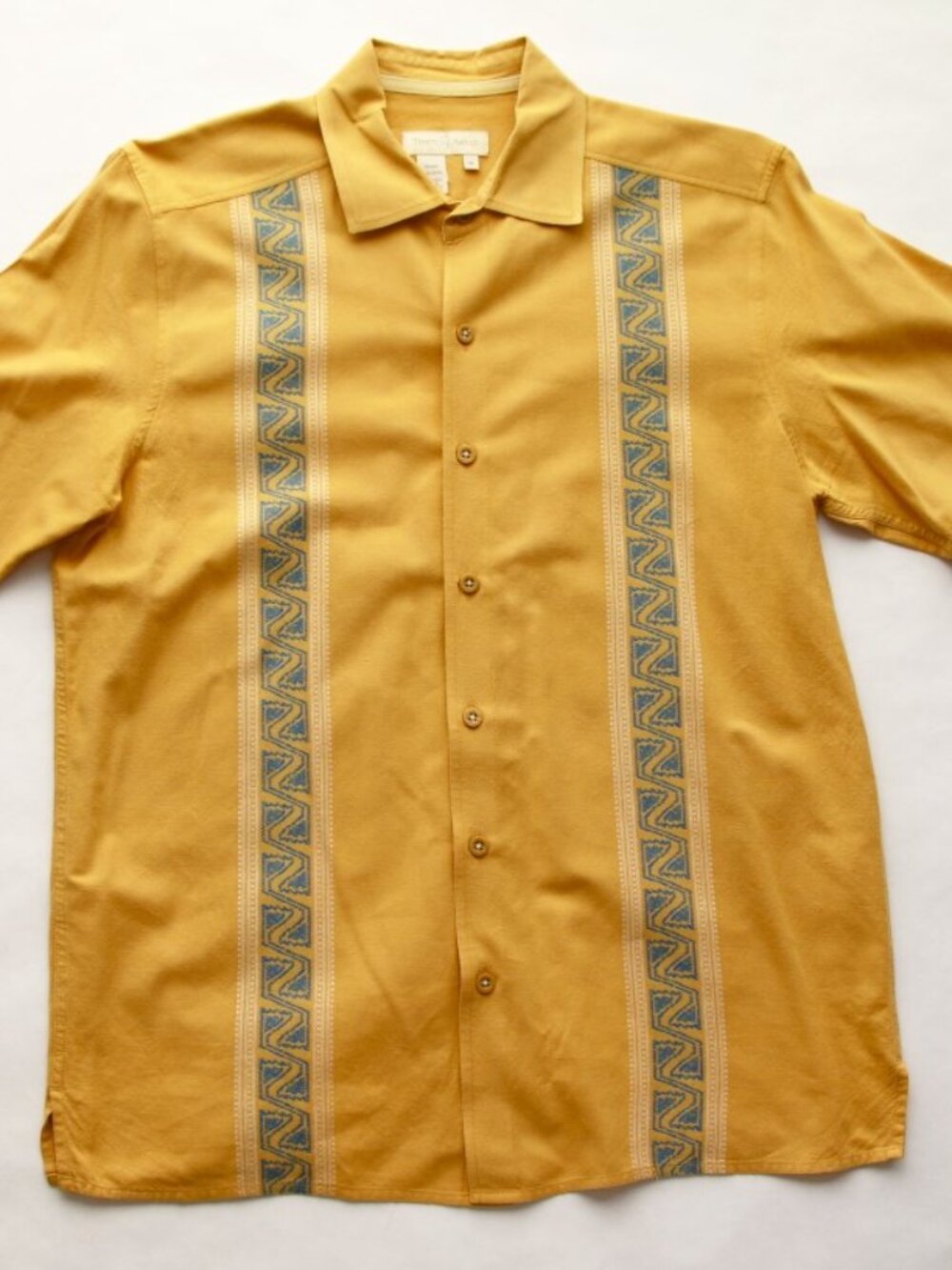 TERRITORY AHEAD Dark Mustard Yellow Blue Placard Stripe Size M Casual SS Shirt